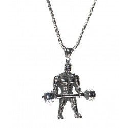 Corrente Masculina com pingente halterofilista em aço inox tamanho 70cm